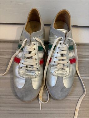 Dolce & Gabbana Silver Sneakers with Red & Green Stripes